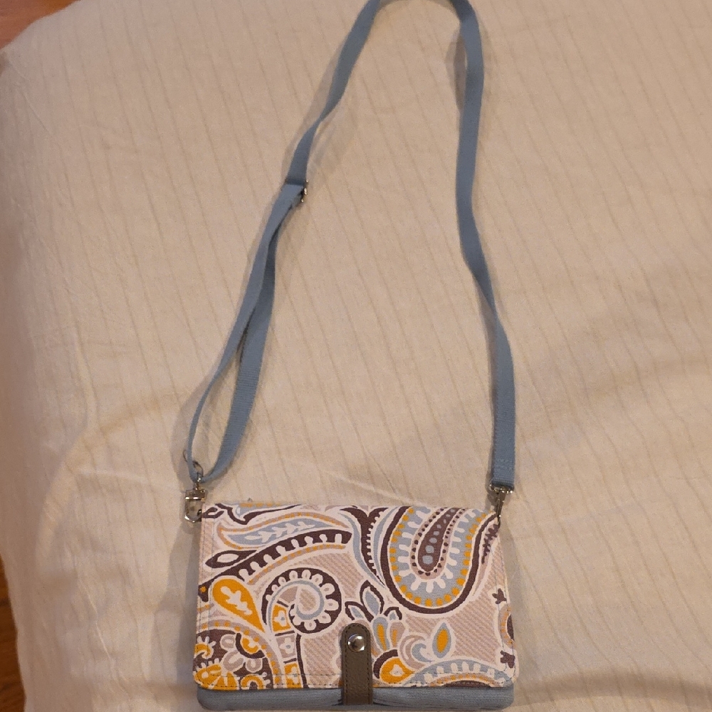 Thirty-One Crossbody Bag with Paisley Design - Blue and Yellow